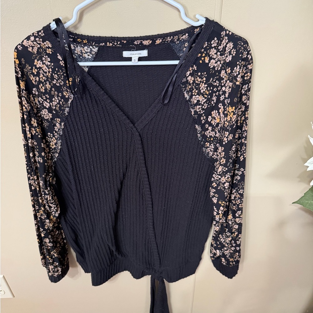 Maurices Black Top with Floral Trim
